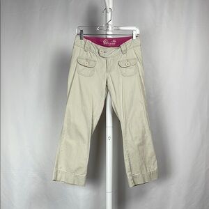 Vintage Khaki Cream Cropped Pants Straight Wide Leg Capris Low Rise Juniors 3